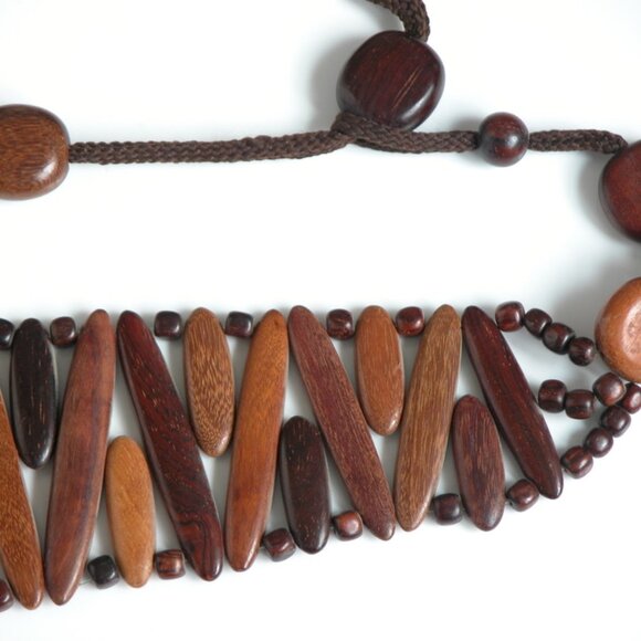 Vtg Mid Century Modern Boho Hippie Belt 1970s Waist Hip Belt FLAT WOOD BEAD main image 4